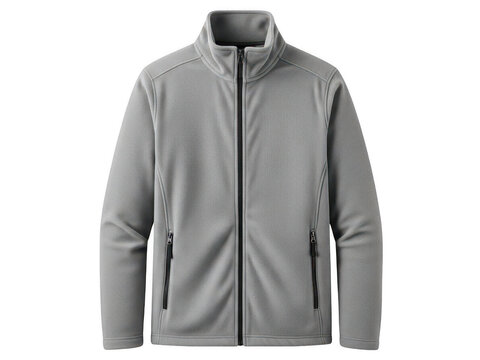 Men's gray fleece jacket isolated on transparent background