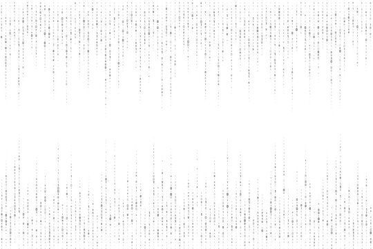 Binary code rain border. Digital numbers 0 and 1 pattern. Vector abstract technology grey futuristic backdrop. Falling data script bg.