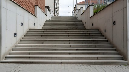 Monochrome concrete staircase in an urban area leading upwards