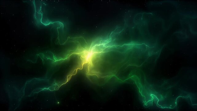 Luminous green and yellow nebula pulsating in the vast expanse of deep outer space on Saint Patricks day