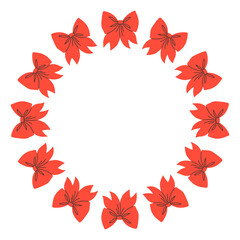 Obraz premium Round frame made of red satin bows. Bow frame design. Decorative cute template.