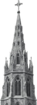 illustration halftone monochrome black white cathedral radiant spire retro comic