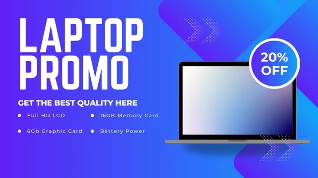 Modern Laptop Promo Video with 20% Off Discount and Technical Specifications