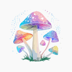 Fototapeta premium Whimsical Enchanted Forest Mushrooms with a Magical Rainbow Glow