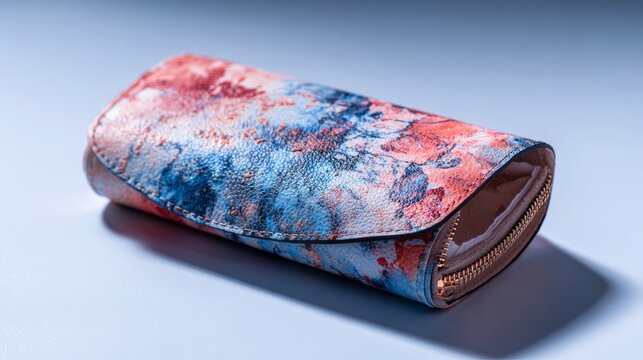 Eyeglasses case with a cleaning cloth sat on a light surface.