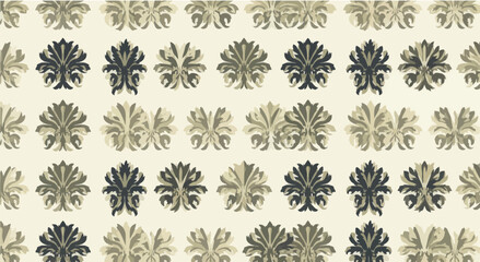 Ornate floral motif repeated in a decorative raster pattern, neutral tones, vintage style © atha_lintar