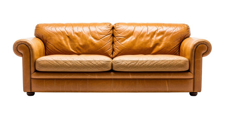 Fototapeta premium Brown leather sofa on transparent background