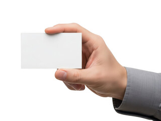 Obraz premium Hand holding blank business card isolated on transparent background