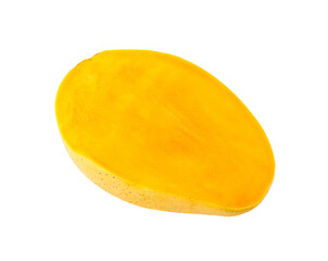 Fototapeta premium Ripe yellow mango half showing fresh juicy fruit