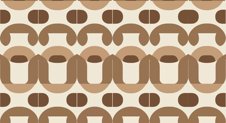 Obraz premium Retro geometric pattern with rounded shapes in brown and cream tones, abstract repeating design
