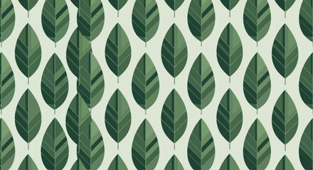 Repeating pattern of stylized green leaves on a light background, flat design.