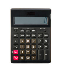 Black electronic calculator isolated on transparent background