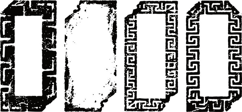 Ancient greek key meander borders set ornamental square frame with vintage textured effect