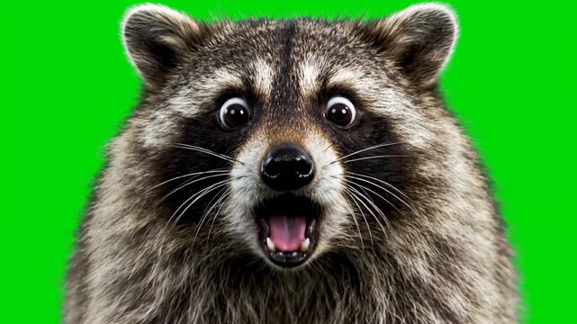 Close-up of a Raccoon Face on Green Screen Background