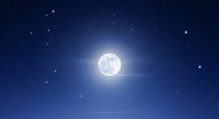 Fototapeta premium A bright moon shines in the dark night sky