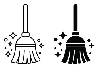 Cleaning Broom Icon Simple Line Art Vector Illustration