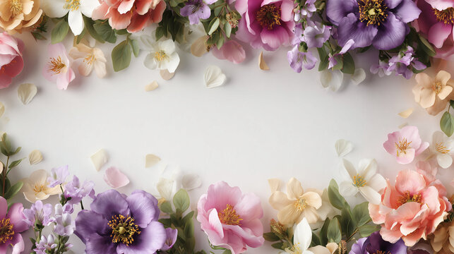 Minimal Pastel Floral Border Background with Copy Space