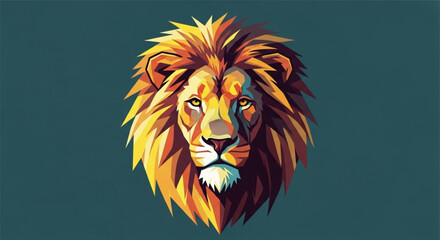 Obraz premium A vibrant vector illustration of a lion's head with a colorful mane on a dark teal background