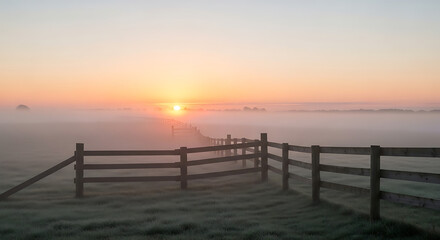 Fototapeta premium Sunrise over foggy field