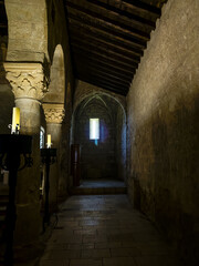 Fototapeta premium Side aisle of the Basilica of San Juan de Baños in Baños de Cerrato with vaulted ceiling