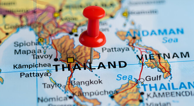 A red pin on a map of thailand