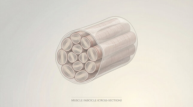 Unveiling the sculpted complexity of a muscle fascicle shown in cross-section, a vital structure for biological locomotion
