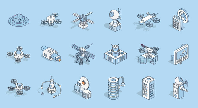 Collection of 3D Industrial Icons and Symbols.