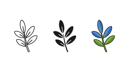 Three green leaf branches isolated on white background minimalist botanical illustration vector