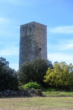 Medieval tower Torreon de la Greda in Cevico Navero, Palencia countryside