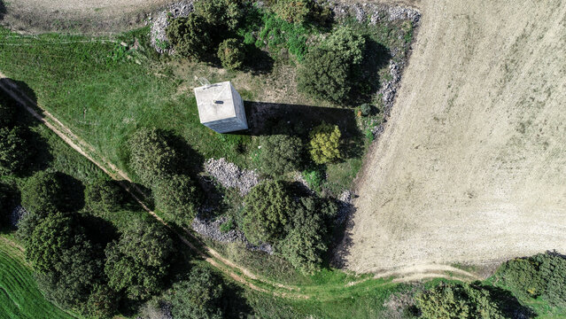 Aerial view of Torreon de la Greda in Cevico Navero, Palencia countryside