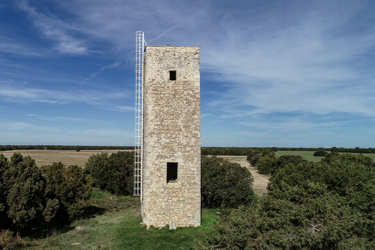Medieval tower Torreon de la Greda in Cevico Navero, Palencia countryside