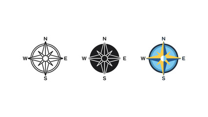Compass rose designs with world map and navigation symbols for travel and geography concepts © RobiulAwal