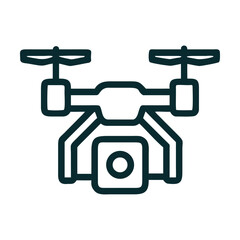 Obraz premium Modern drone with camera and four propellers in blue line art style