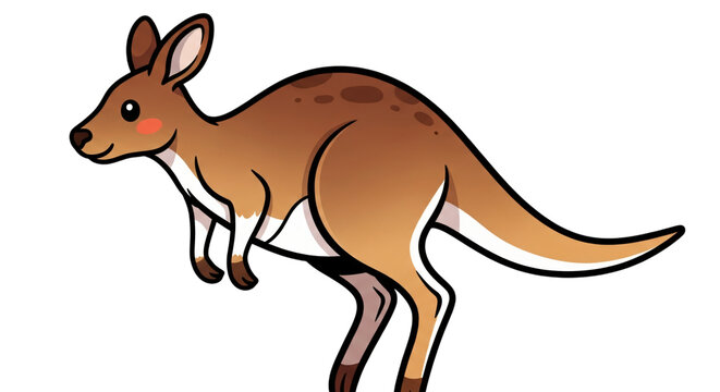 Cartoon kangaroo standing on hind legs with joey in pouch isolated on transparent background transparent background