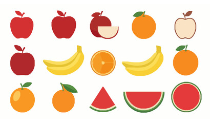 Fresh fruit vector set with colorful apples bananas oranges and watermelons in flat style © Sabbir