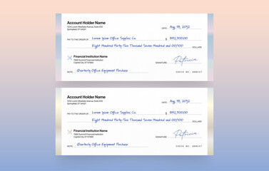 Obraz premium Blank Check Template for Business Cheque, Payment Slip & Voucher Layouts