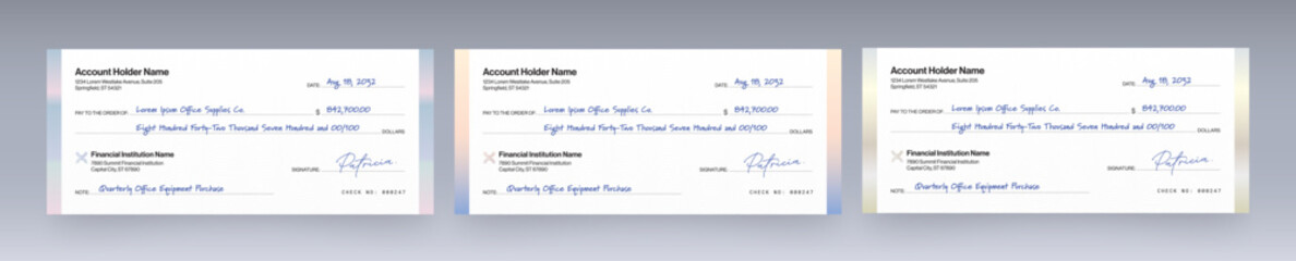 Obraz premium Blank Check Template for Business Cheque, Payment Slip & Voucher Layouts