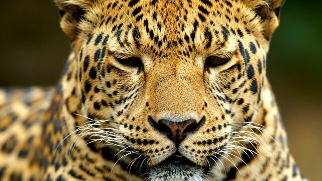 A wild leopard stares directly at the camera with its intense gaze
