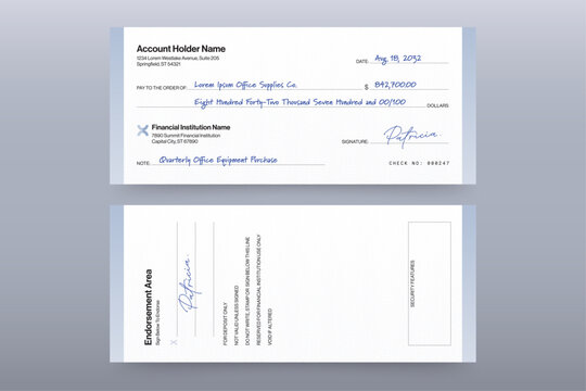 Blank Check Template for Business Cheque, Payment Slip & Voucher Layouts