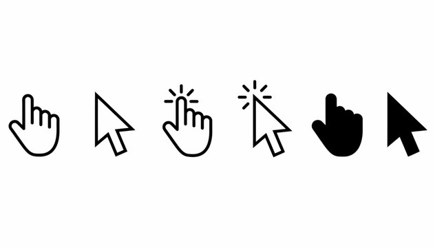 Collection of computer mouse pointer icons showcasing different cursor styles for digital interfaces and web design