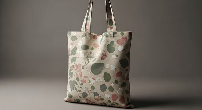 Floral Patterned Tote Bag on Gray Background.