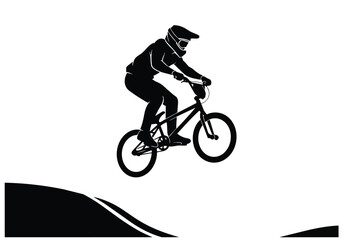 Obraz premium BMX rider silhouette vector. Extreme sport athlete jumping on a bicycle. Freestyle adventure and competition concept.