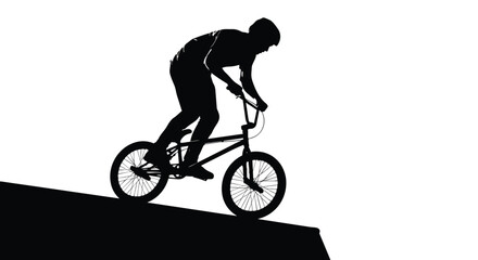Fototapeta premium BMX rider silhouette illustration. Person on a bicycle descending a ramp, black and white graphic. Extreme sports, urban cycling, and freedom concept.