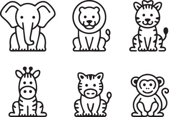 Obraz premium Line Art Animals Set in Minimal Outline Style, Hand Drawn Animal Silhouettes, Simple Wildlife and Nature Illustration Collection