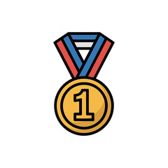 A gold medal icon with a blue and red ribbon, symbolizing achievement and victory
