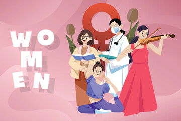 International Women's day and women history mont concept illustration banner poster