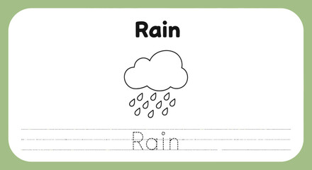 Rain coloring page for kids. Weather illustration.