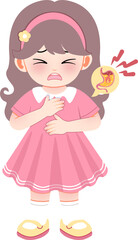 A young girl experiencing stomach pain, clutching her abdomen in discomfort or illness, standing with her shoes beside her.