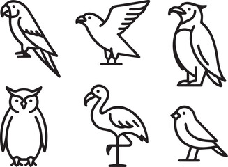 Obraz premium Set of Line Art Birds in Minimal Outline Style, Hand Drawn Bird Silhouettes, Simple Nature Animal Illustration Collection