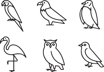 Obraz premium Set of Line Art Birds in Minimal Outline Style, Hand Drawn Bird Silhouettes, Simple Nature Animal Illustration Collection